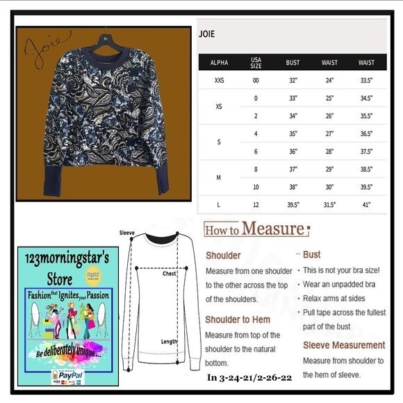 JOIE NEW CALEIGH Floral Paisley Abstract Thumb Hole Cuffs Sweatshirt - Picture 12 of 12